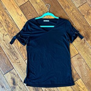 Dex Black Tee with  tab sleeve detail